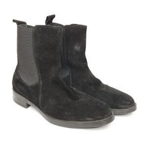 Emanuele Crasto Suede Chelsea Boot 39 US 8 Black Mid Calf Block Heel Italy